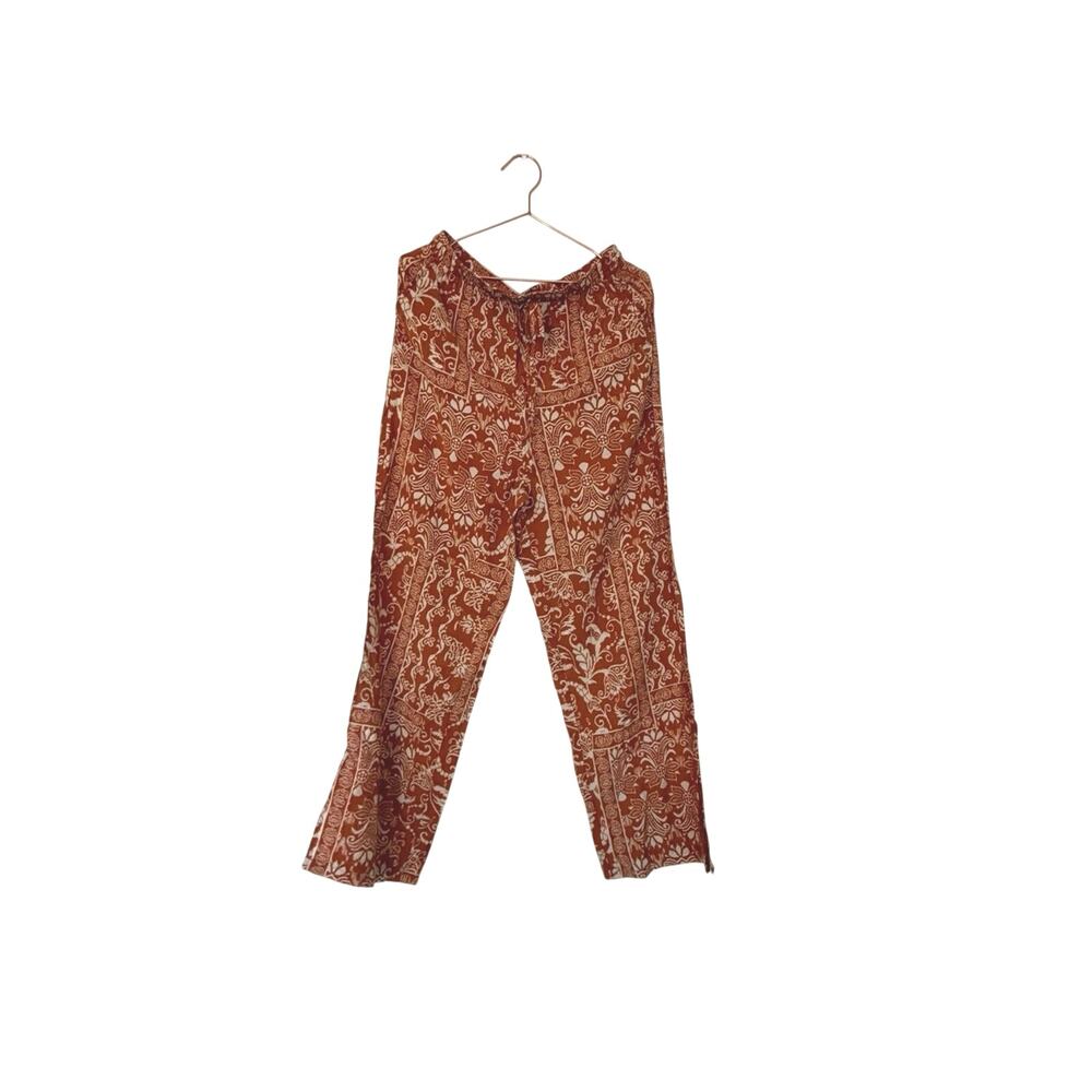 Very J Boho Wide-Leg Drawstring Pants in Rust Floral size large new with tag